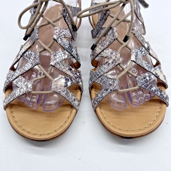 Naturalizer Grey Snake Skin Animal Strappy Lace Up Flat Sandal Size 9 - Picture 4 of 16